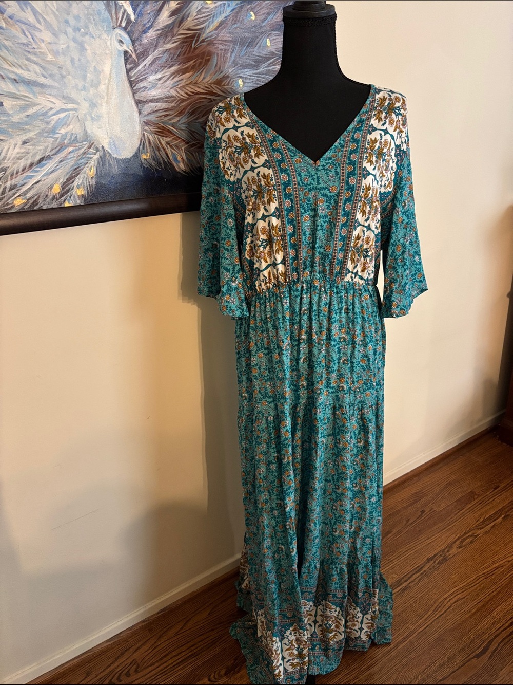 NWT Kirundo Turquoise Paisley Floral Maxi Dress XL